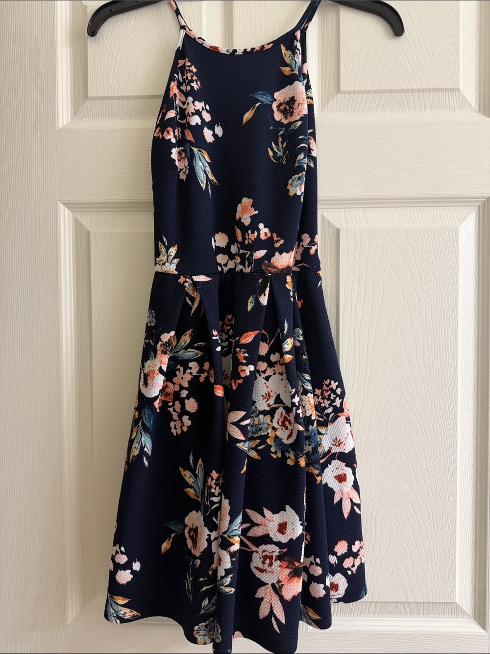Soprano Navy Floral Halter Fit-and-Flare Dress